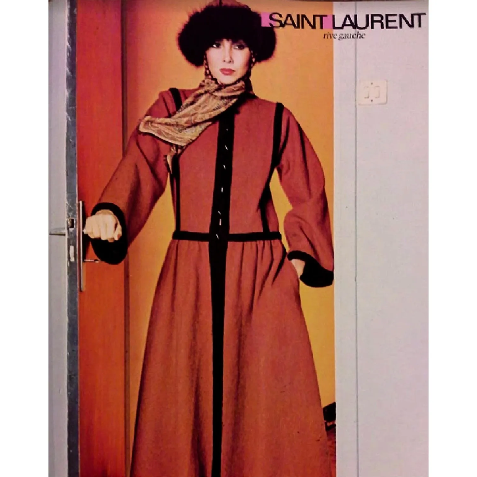 1976 Yves Saint Laurent Russian Burgundy Cossack Wool Coat w/ Black Braided Trim