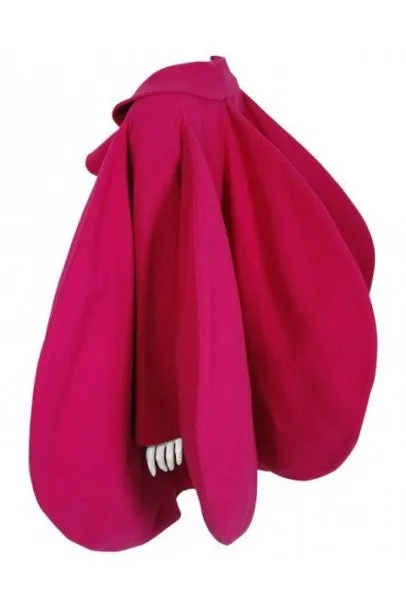 1987 Pierre Cardin Haute-Couture Magenta Pink Wool Avant Garde Fin-Back Coat