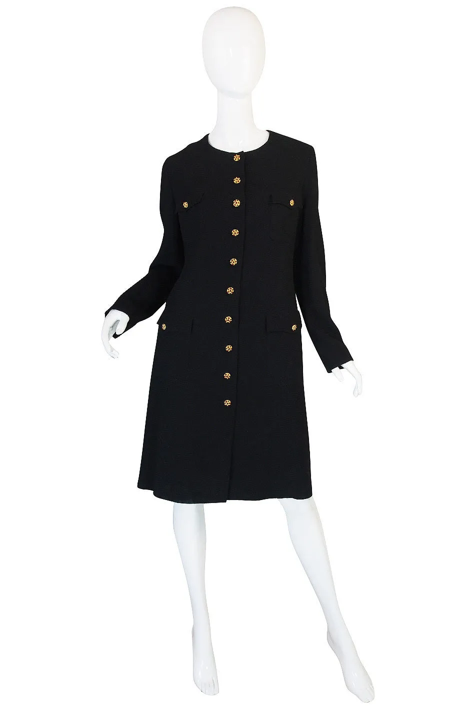 1996A Runway Chanel Coat Dress w Cabochon Buttons