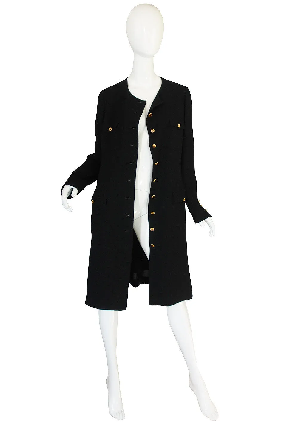 1996A Runway Chanel Coat Dress w Cabochon Buttons