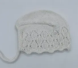 6-9 M White Cotton Lace Knit Baby Bonnet