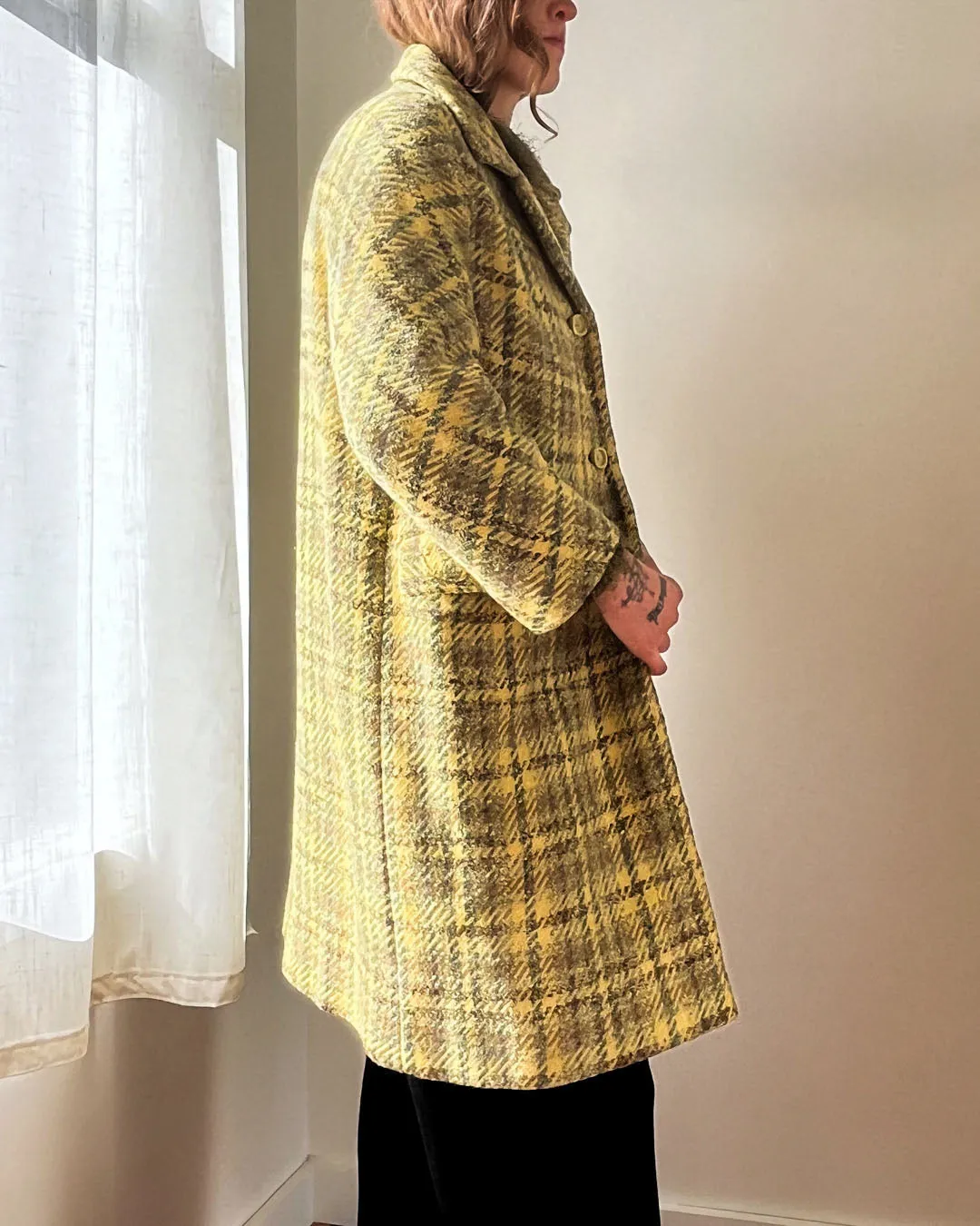 60s Yellow Tweed Wool Coat | S-M