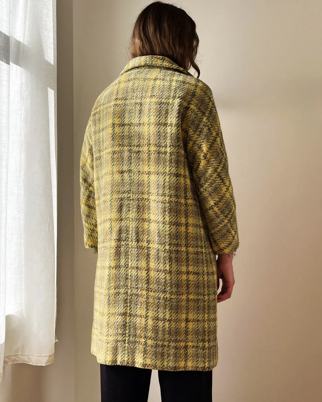 60s Yellow Tweed Wool Coat | S-M