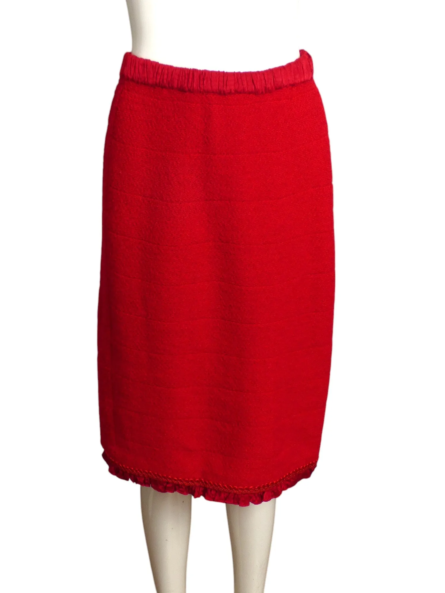 ADOLFO- 1970s Red Wool Tweed & Satin Skirt Suit, Size 8