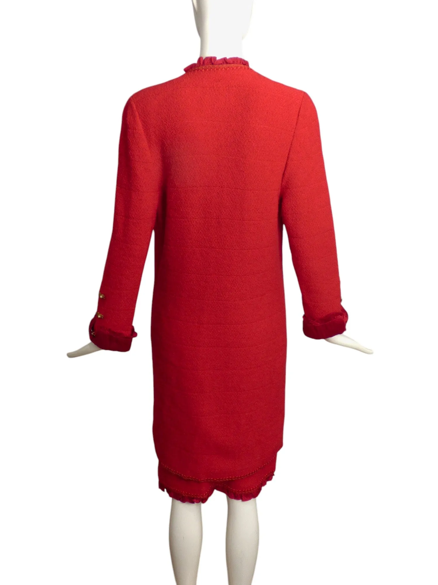 ADOLFO- 1970s Red Wool Tweed & Satin Skirt Suit, Size 8