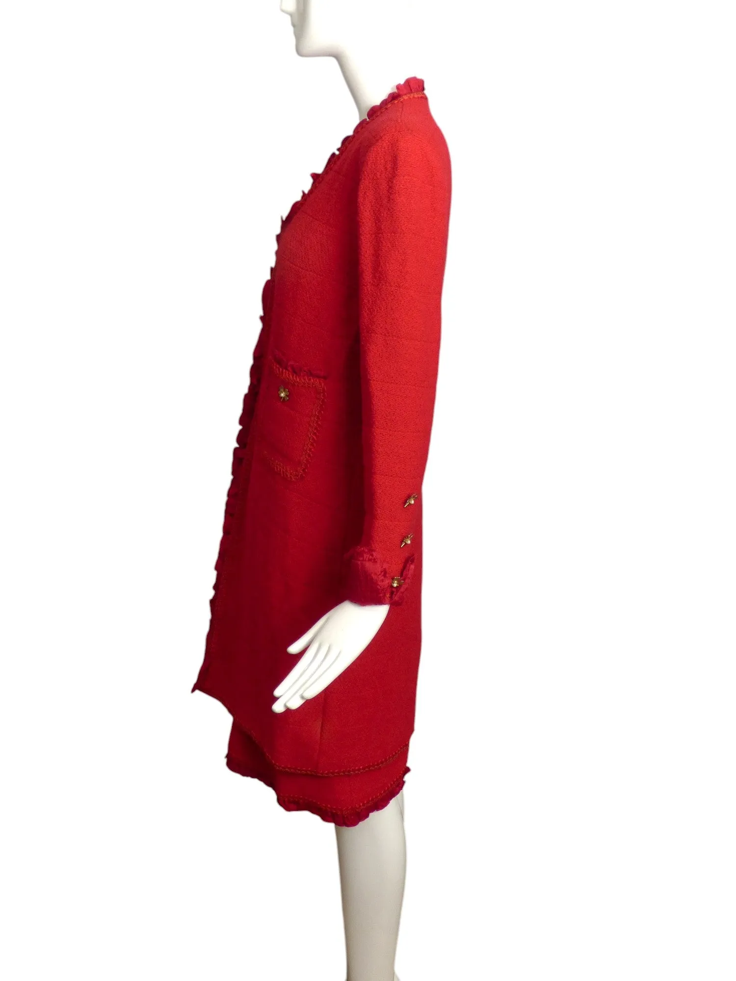 ADOLFO- 1970s Red Wool Tweed & Satin Skirt Suit, Size 8