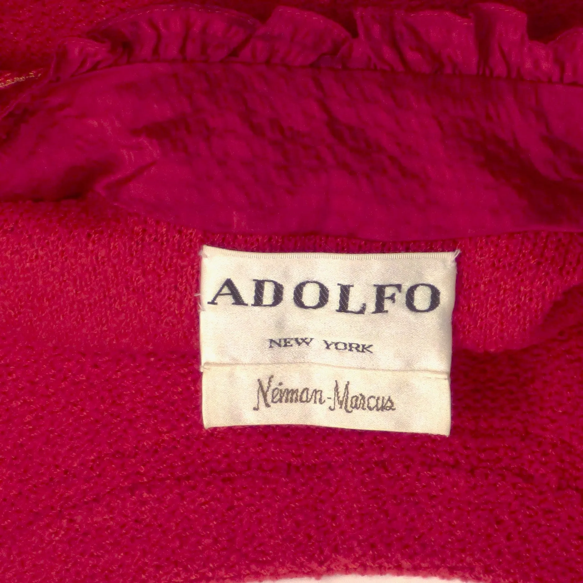 ADOLFO- 1970s Red Wool Tweed & Satin Skirt Suit, Size 8