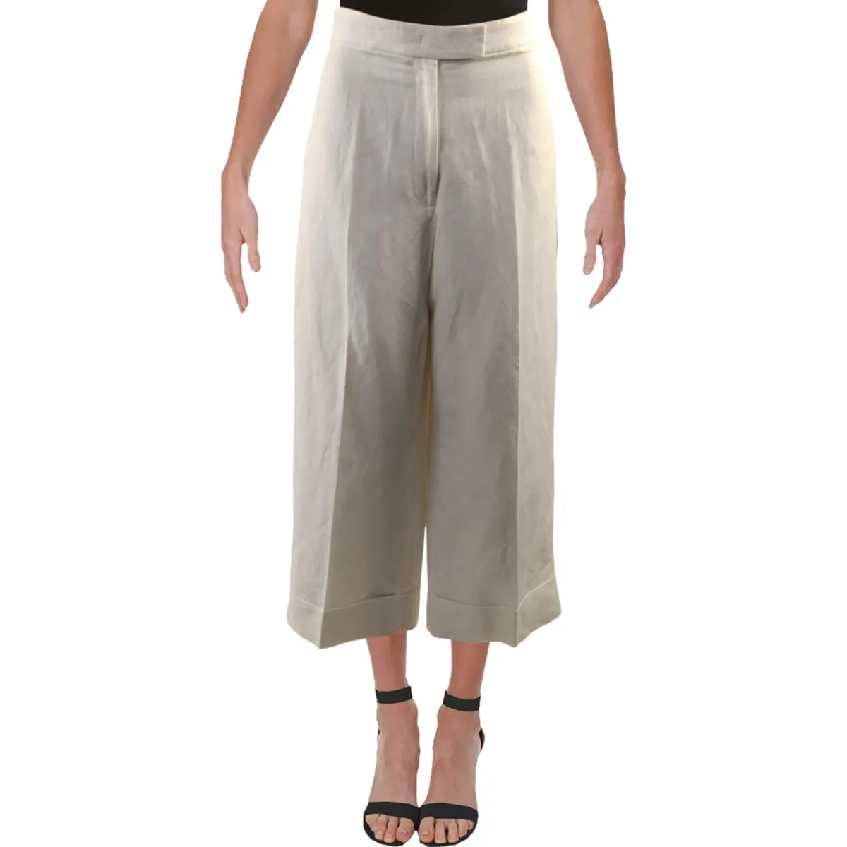 Anne Klein Womens Wide Leg Linen Blend Culottes