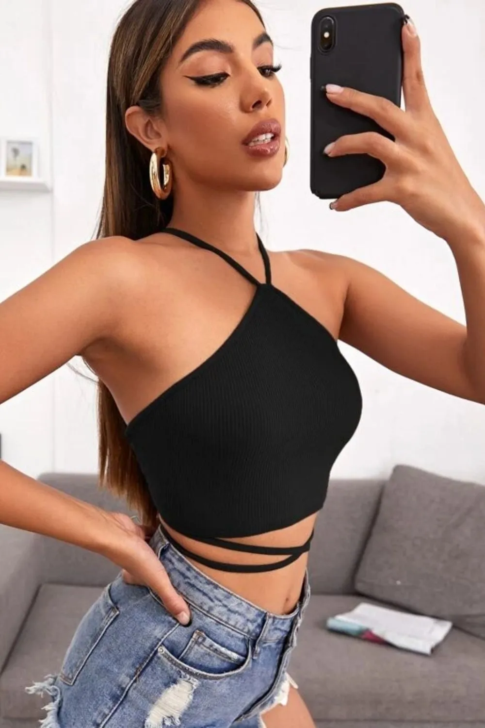 Base Black Halter Neck Top