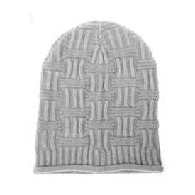 Basket Weave Slouchy Beanie Hat in Gray