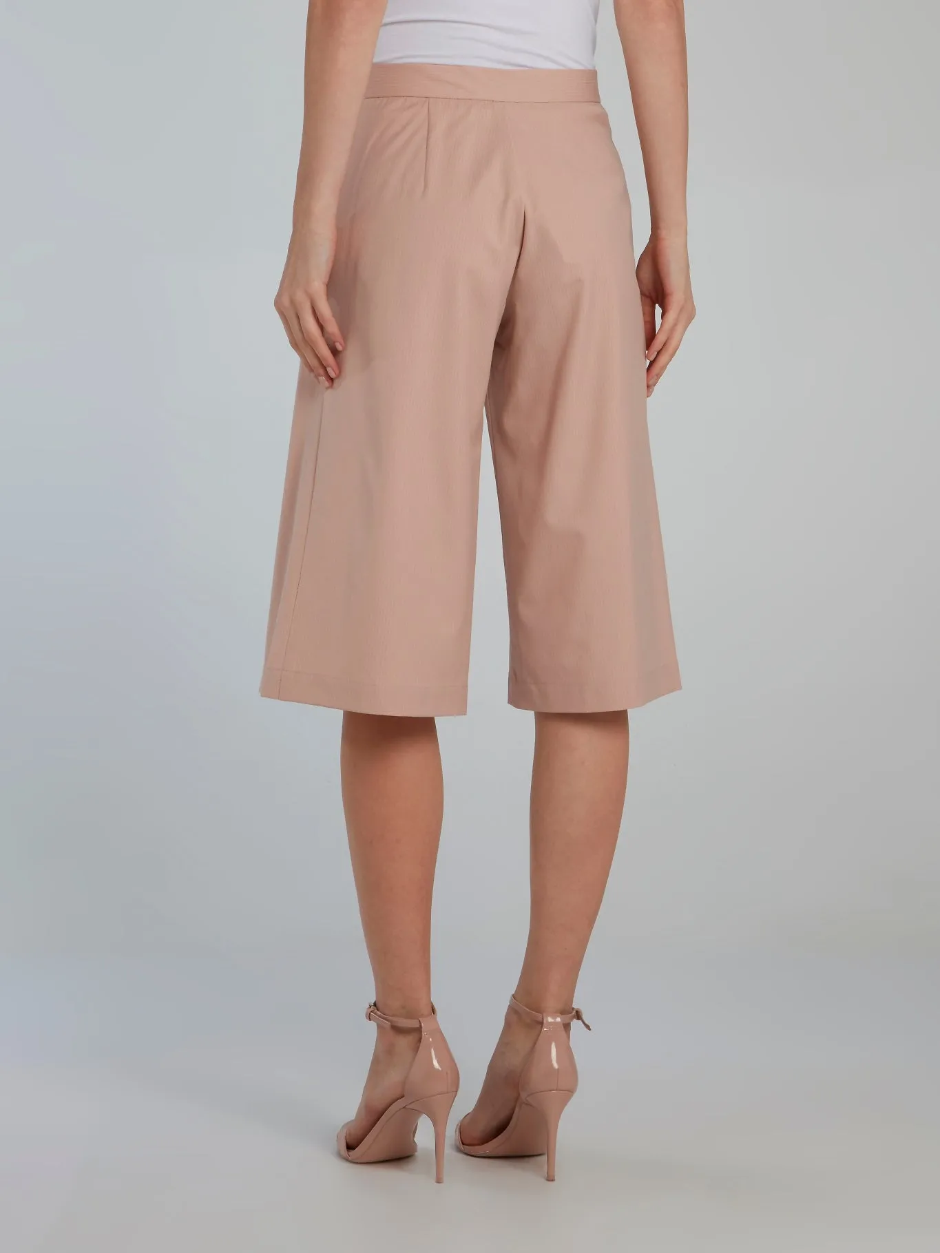 Beige Pleated Pinstripe Culottes