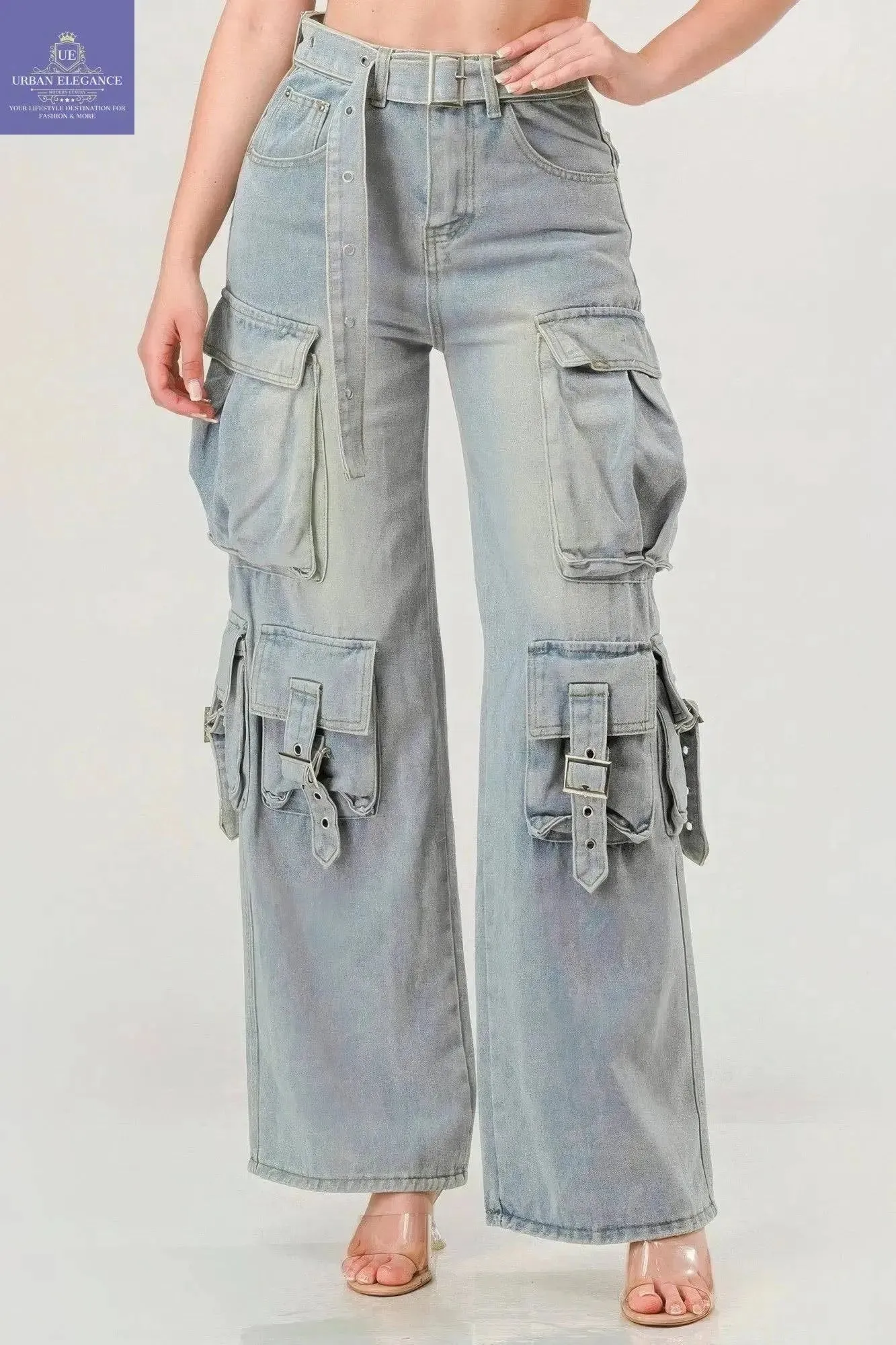 Belted Denim Cargo Jean