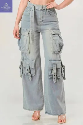 Belted Denim Cargo Jean