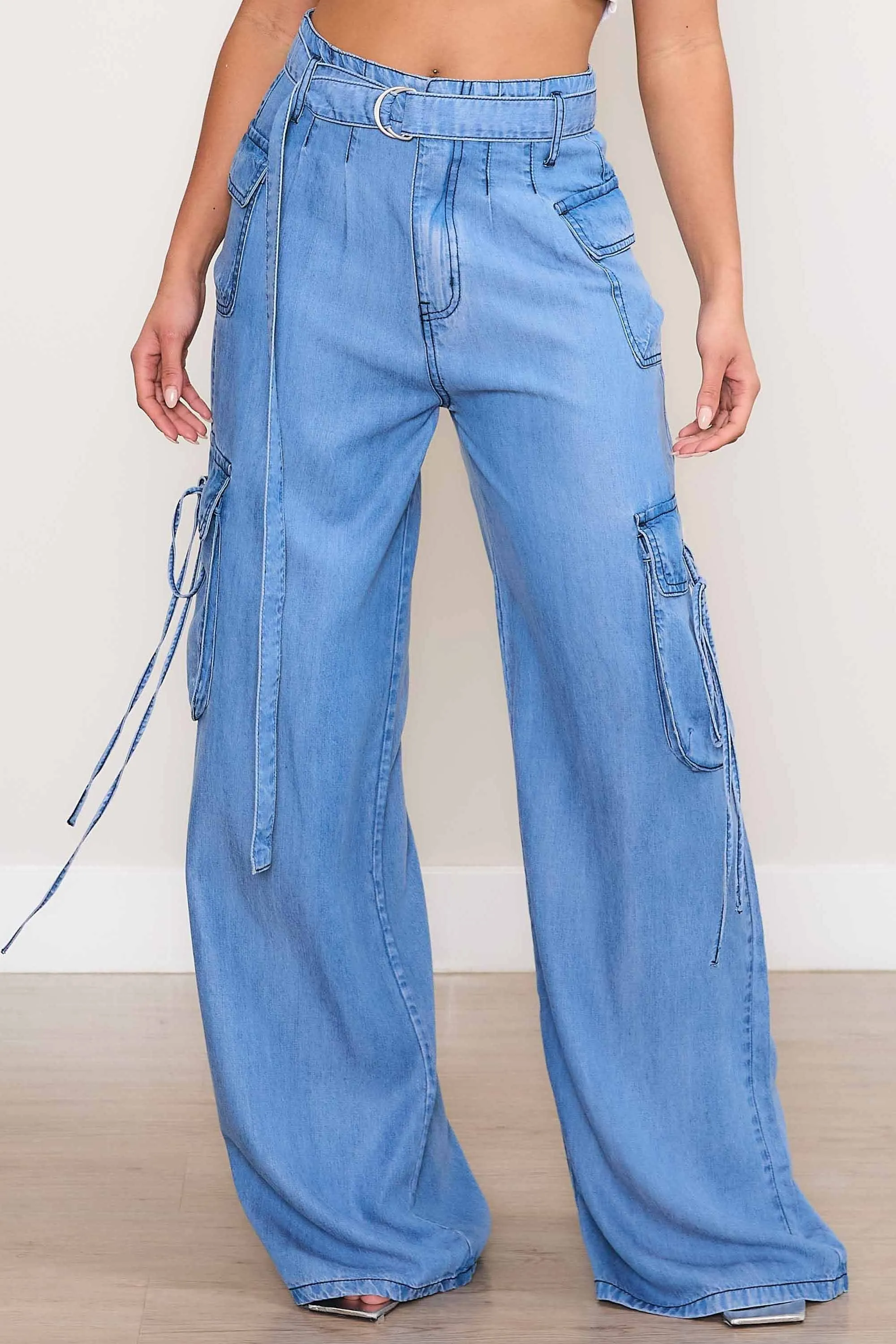 Belted Wide Leg Cargo Pants