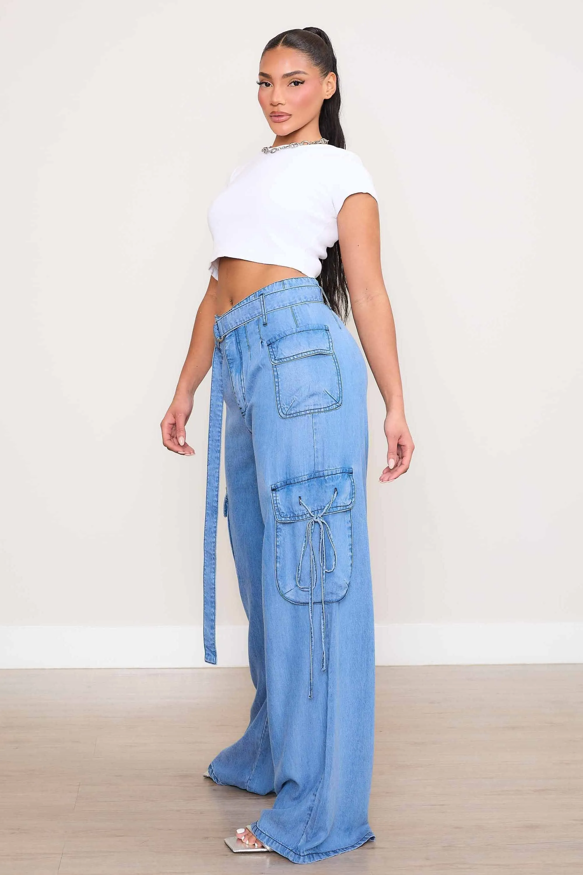 Belted Wide Leg Cargo Pants