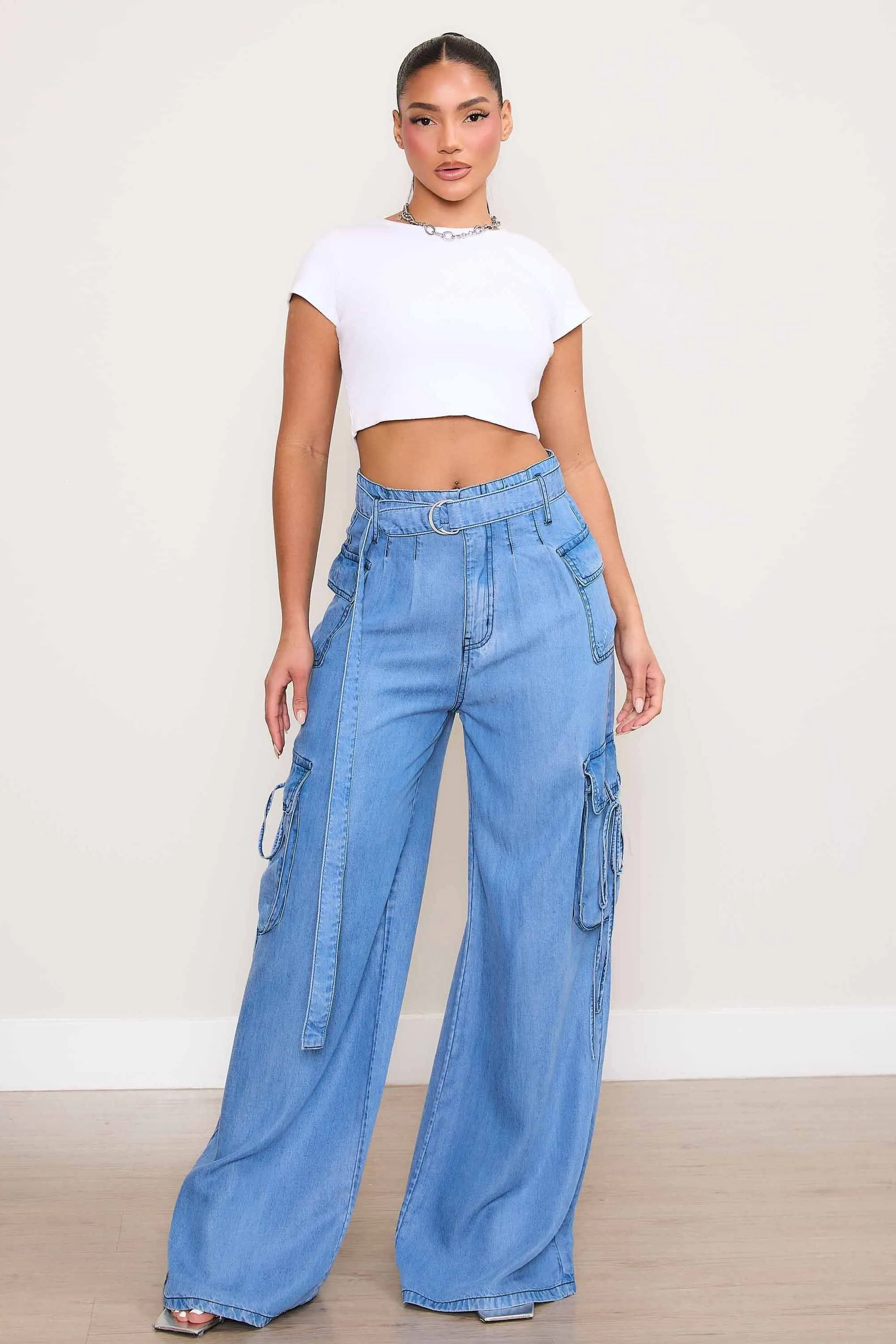 Belted Wide Leg Cargo Pants