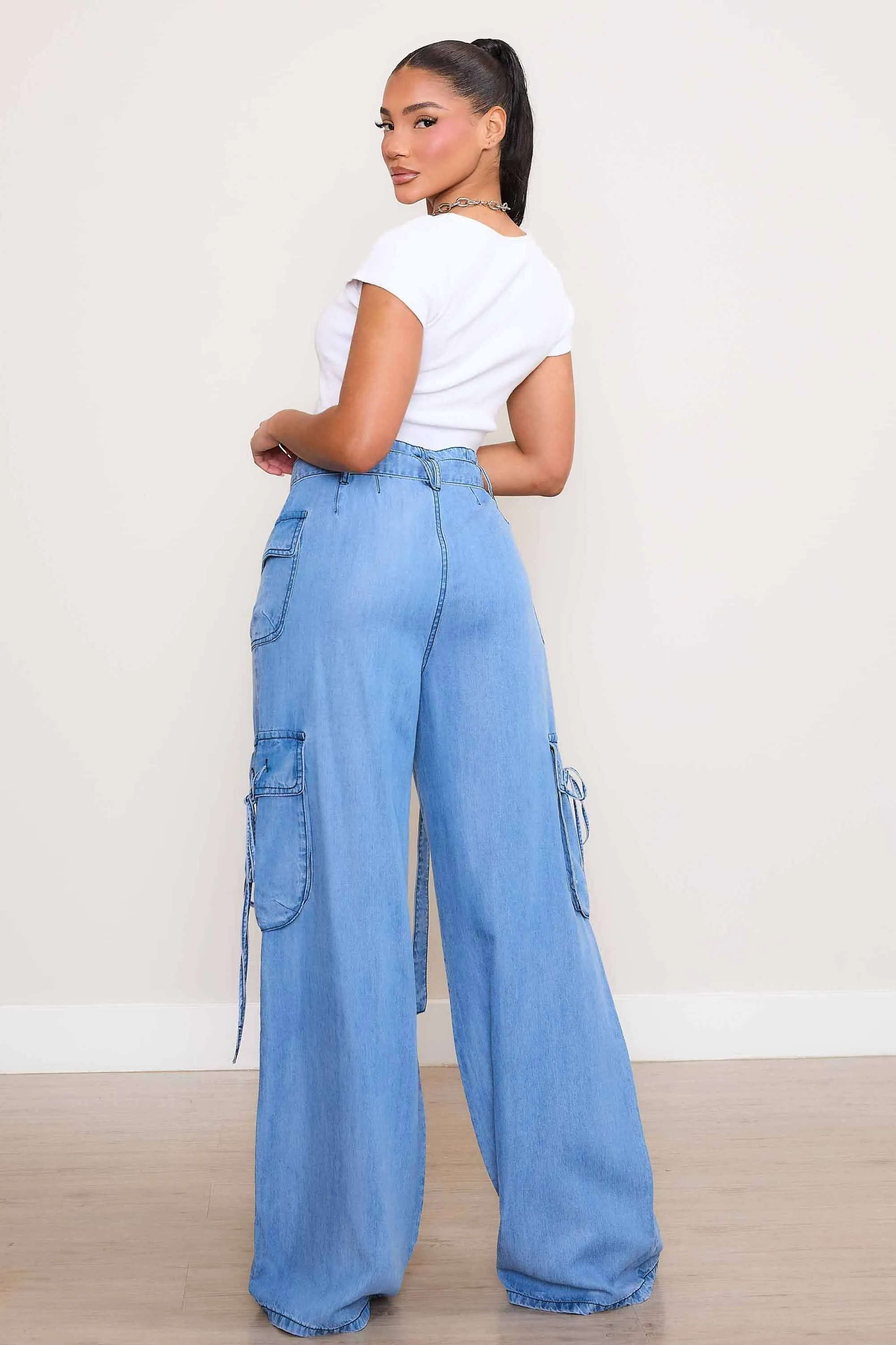 Belted Wide Leg Cargo Pants