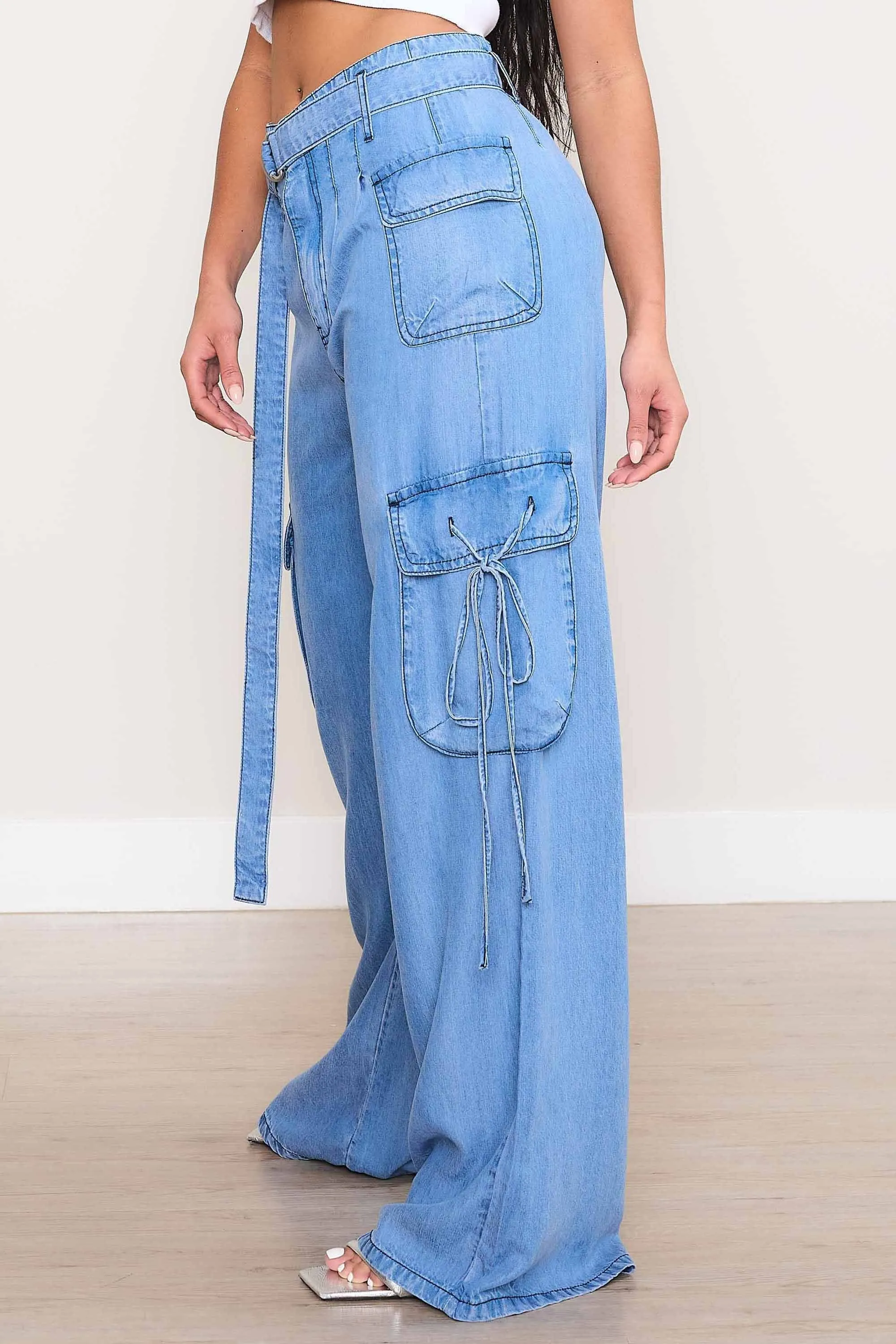 Belted Wide Leg Cargo Pants