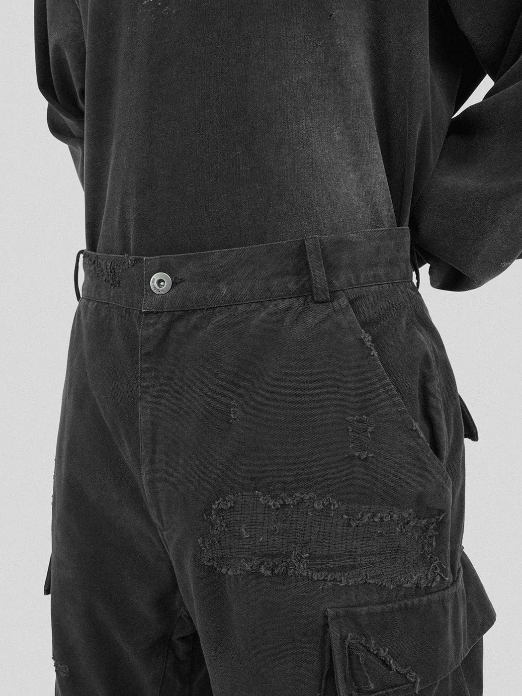 Black Distressed Cargo Pants