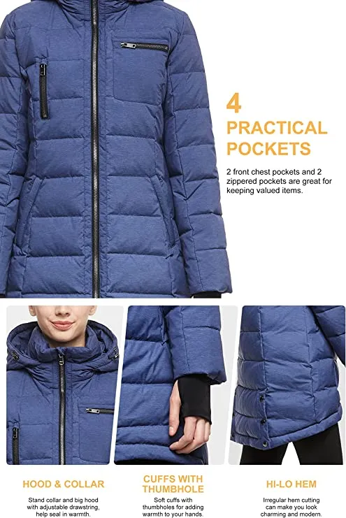 Blue Ladies Hooded Down Jacket Mid-Length Outwear Coat - Orolay