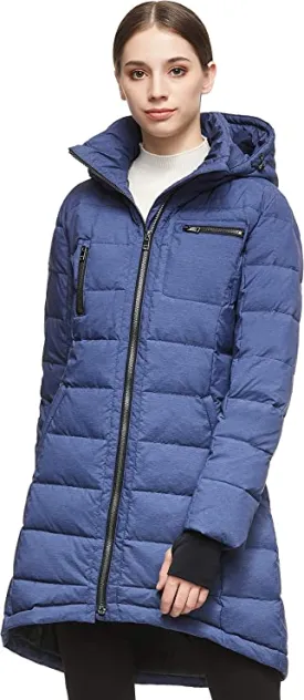 Blue Ladies Hooded Down Jacket Mid-Length Outwear Coat - Orolay