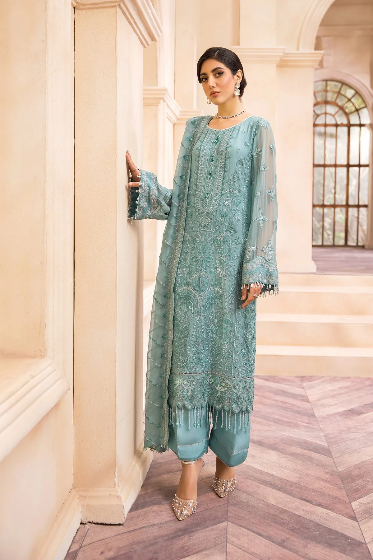 Blue Salwar Kameez with Beautiful Embellishments #PF446