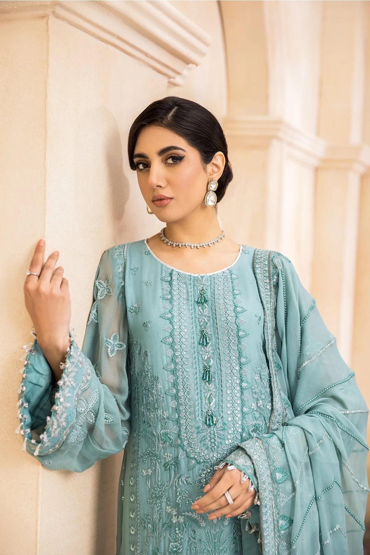 Blue Salwar Kameez with Beautiful Embellishments #PF446