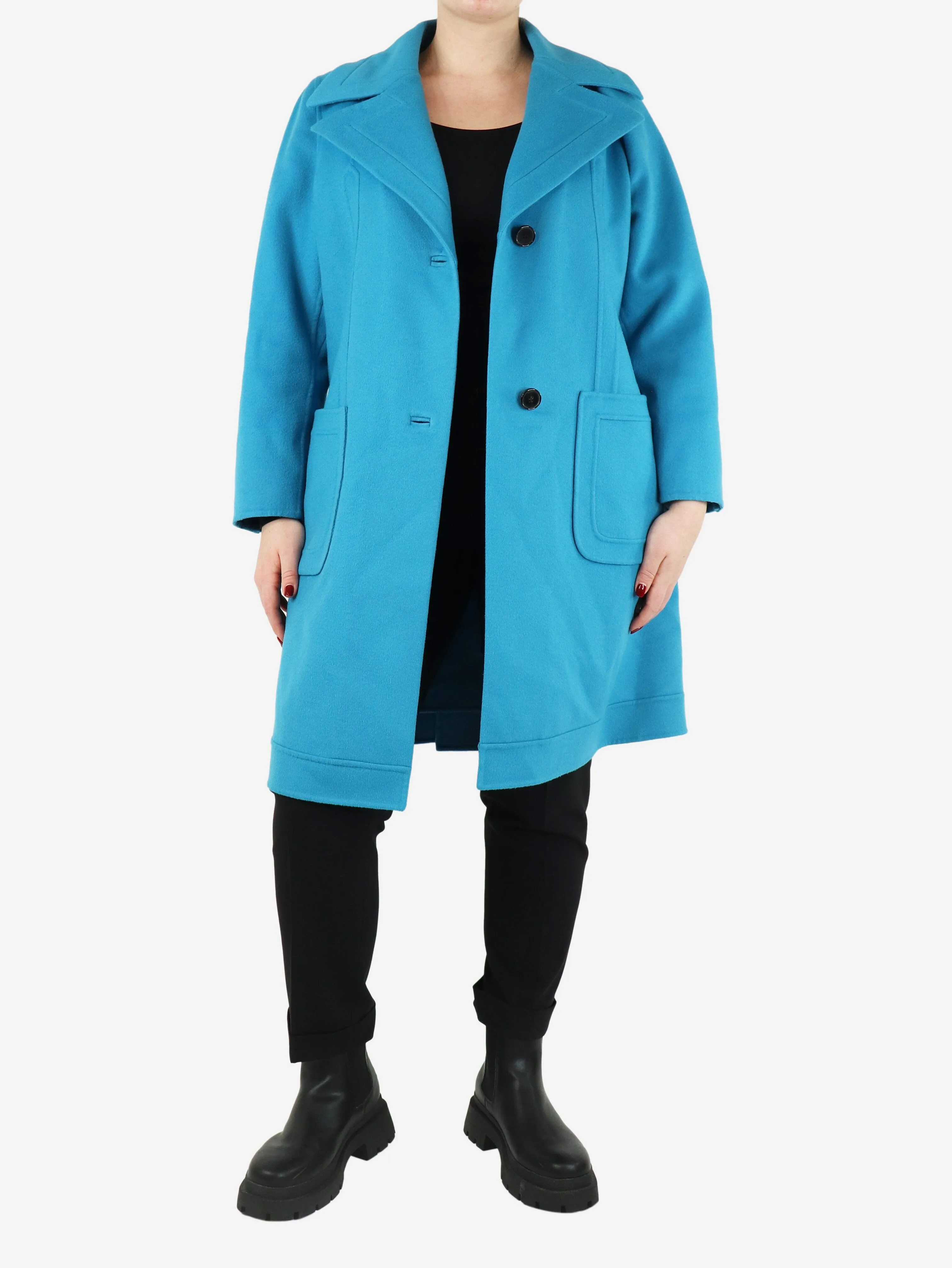 Bright blue wool coat - size UK 16