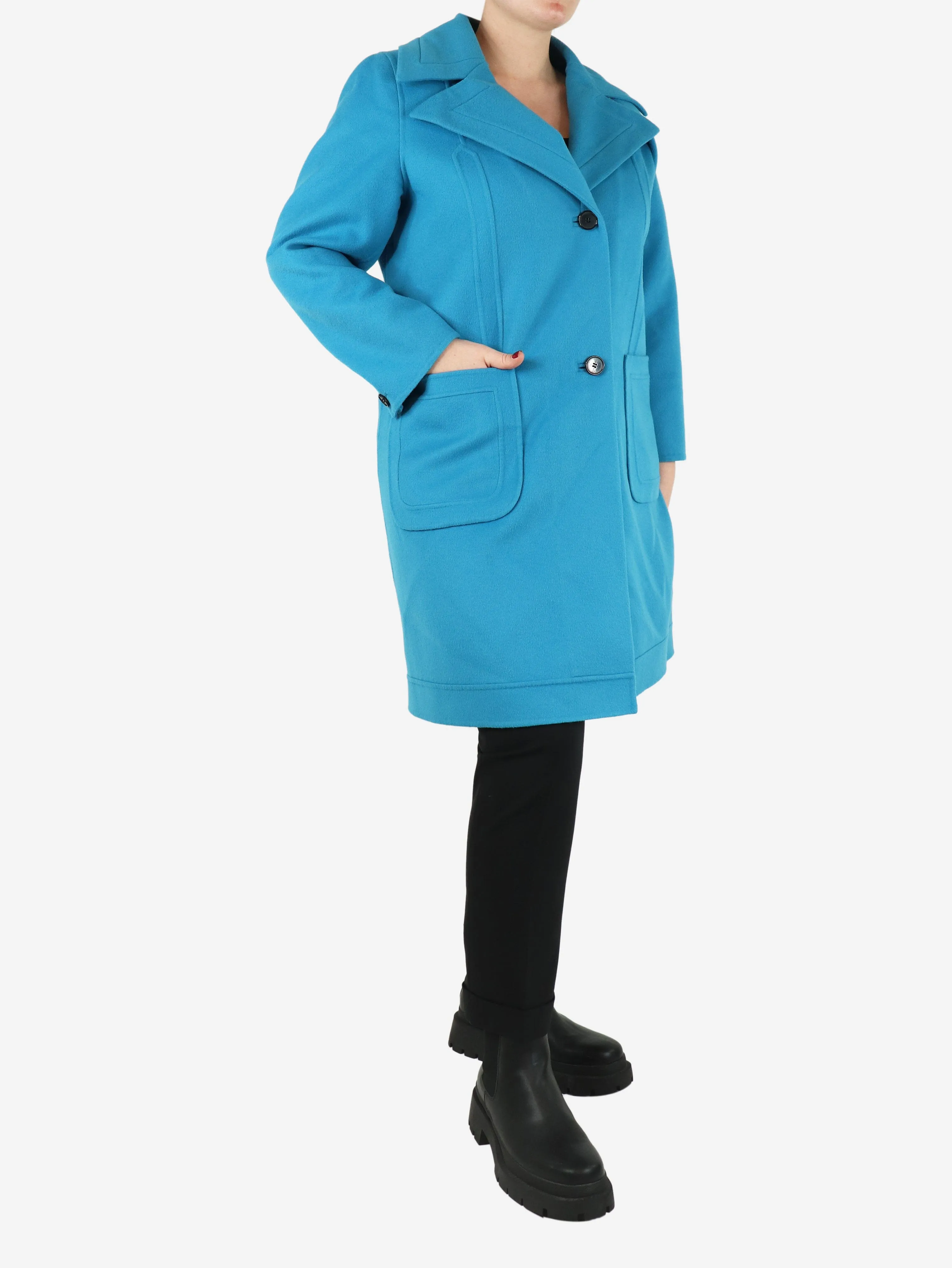 Bright blue wool coat - size UK 16