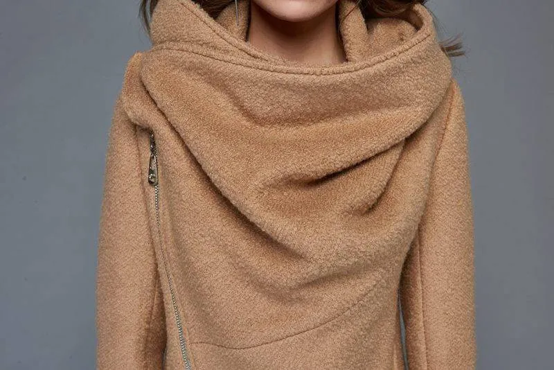 Brown Asymmetrical Winter Wool Coat C959