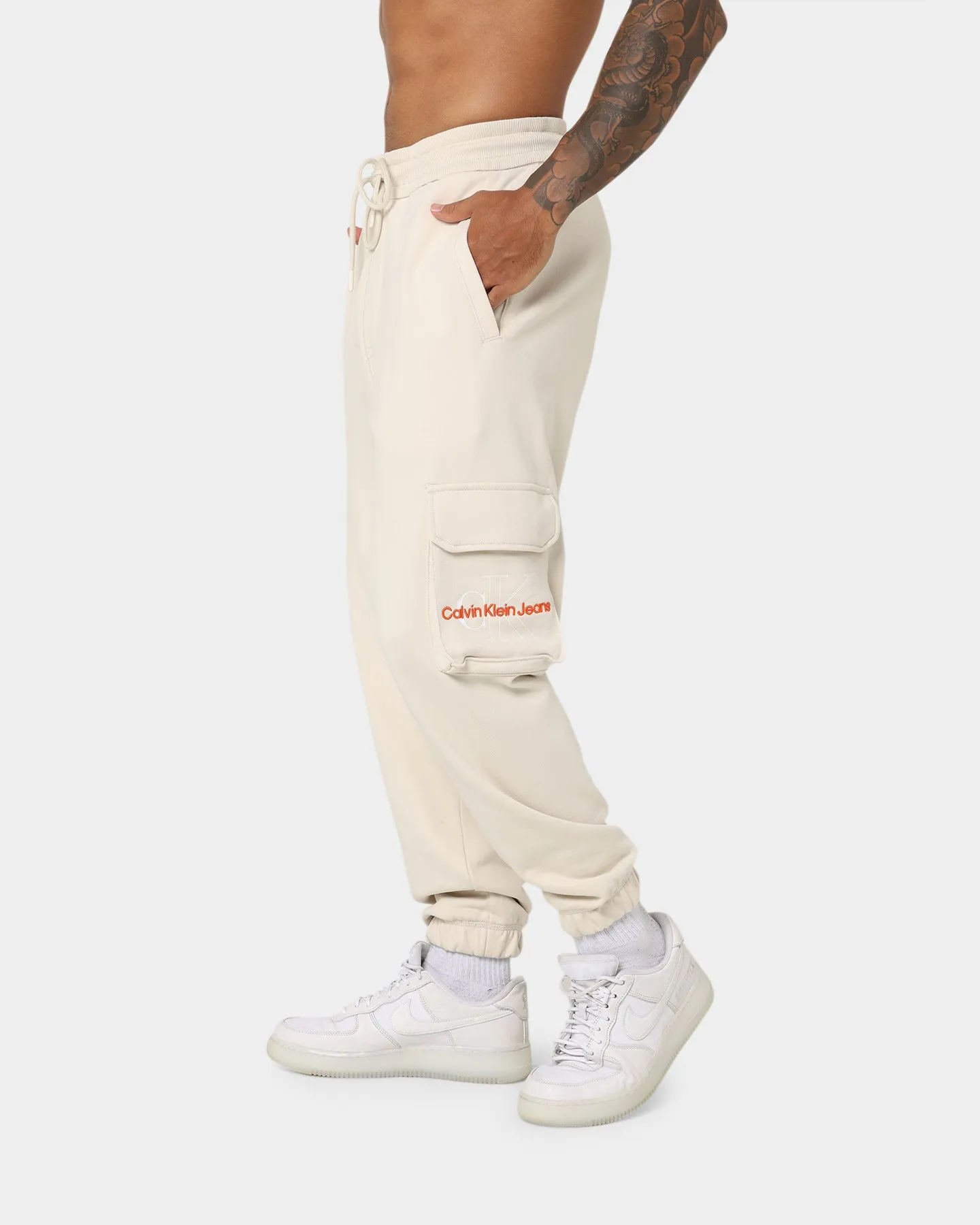 Calvin Klein Two Tone Monogram HWK Pants Eggshell