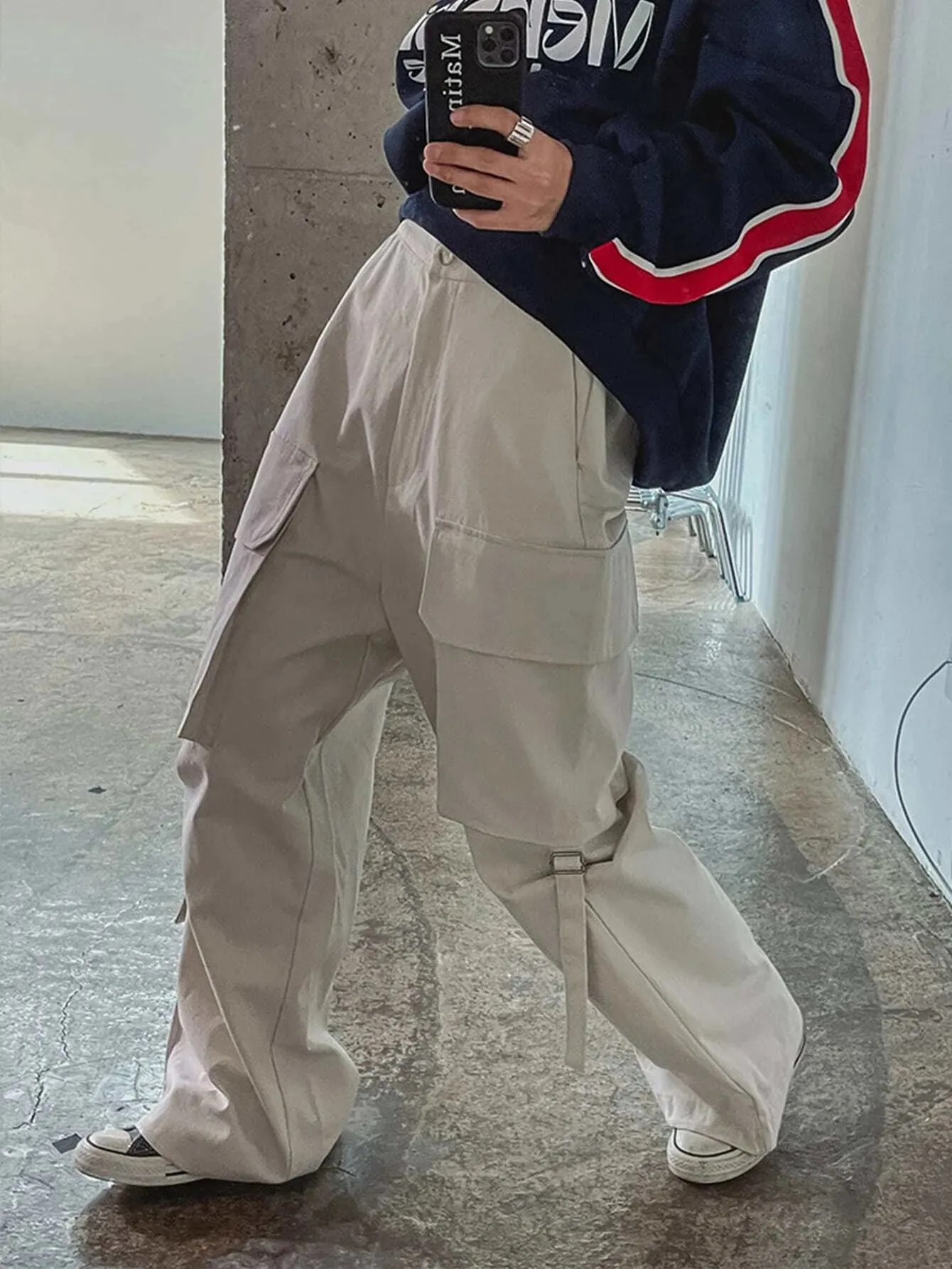 Casual High Waist Flap Pocket Side Cargo Pants