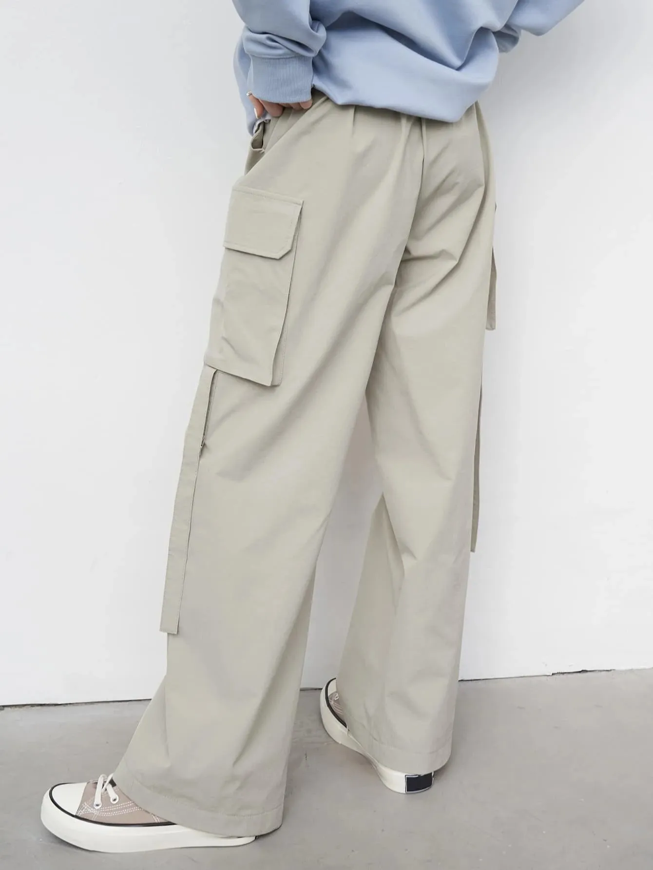 Casual High Waist Flap Pocket Side Cargo Pants