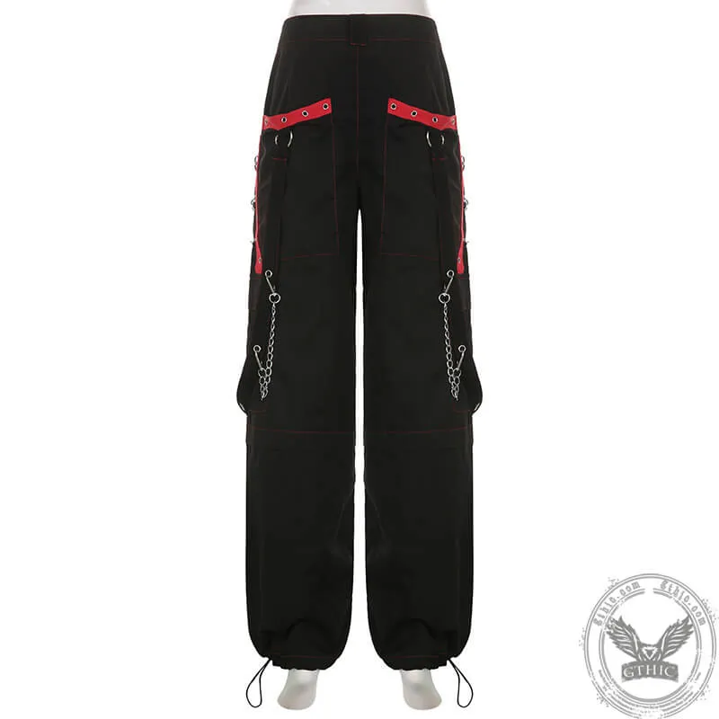 Chain Design Polyester Cargo Pants