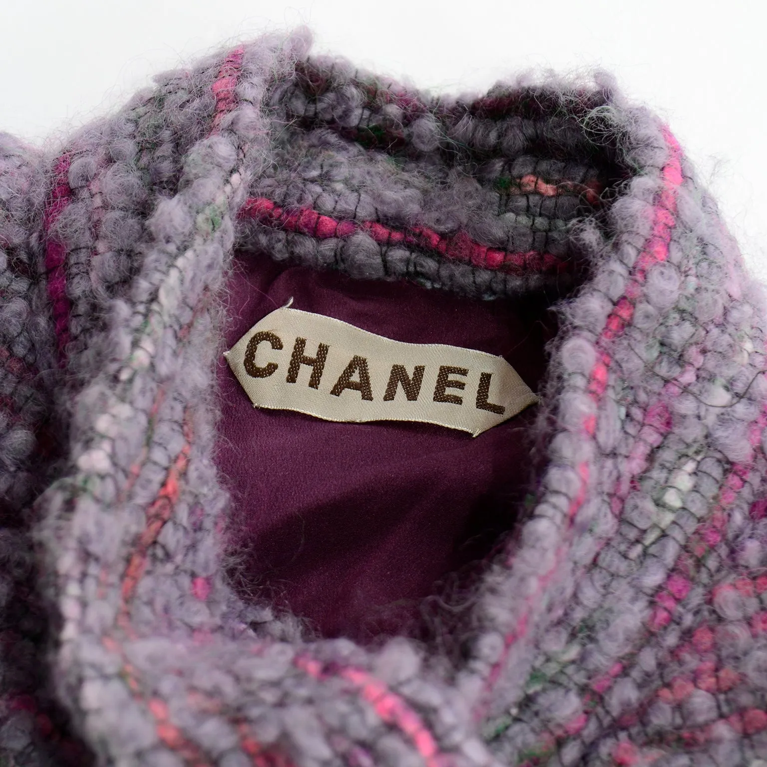 Chanel Haute Couture Vintage Purple Wool Boucle Cape w Lion Buttons