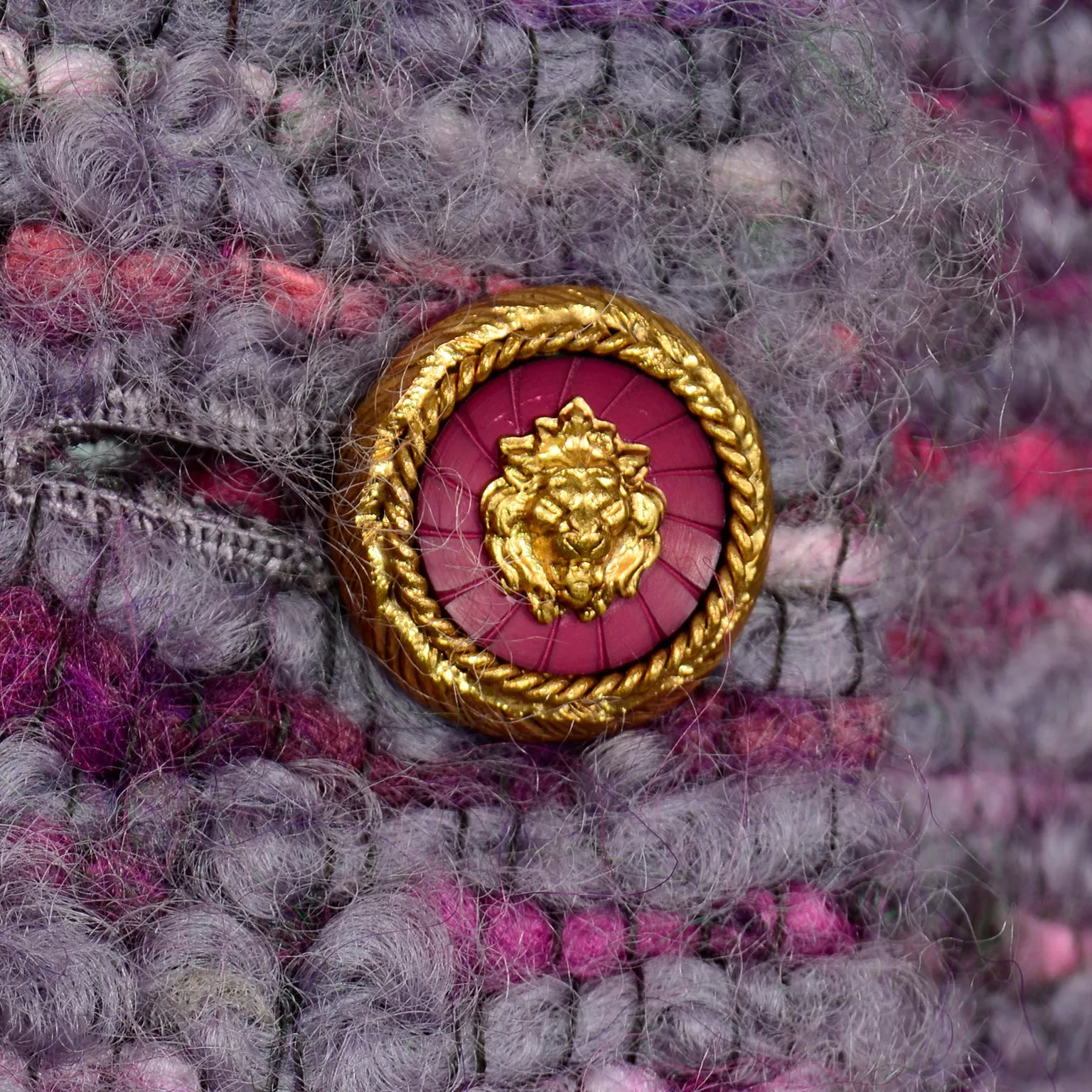 Chanel Haute Couture Vintage Purple Wool Boucle Cape w Lion Buttons