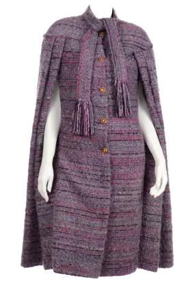 Chanel Haute Couture Vintage Purple Wool Boucle Cape w Lion Buttons