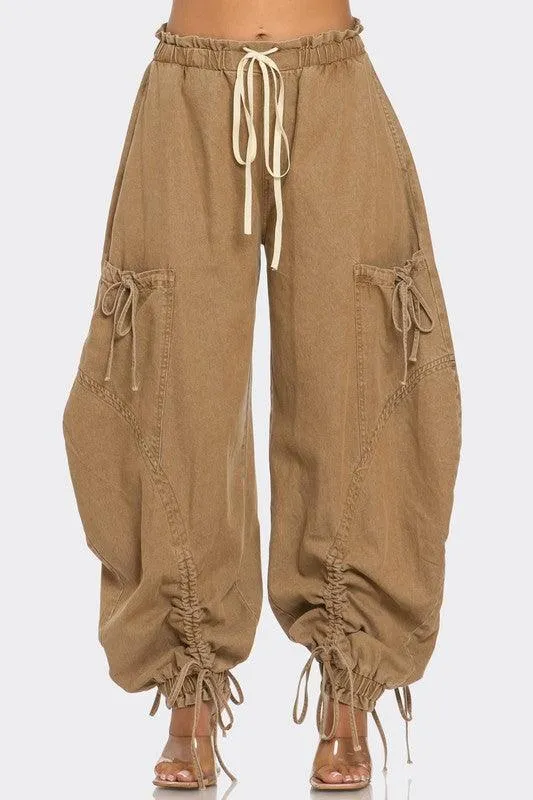 Chic Drawstring Denim Cargo Pants