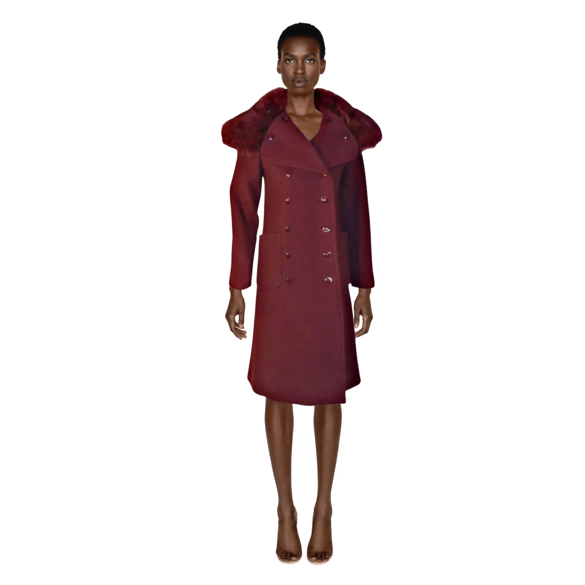 CHRISTIAN DIOR 1971 Three-Piece Burgundy Wool Coat Set | EU 38