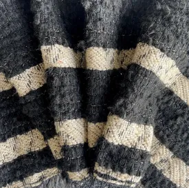 Chunky Striped Metallic Soft Black & Clotted Crème Wool Blend Bouclé (Made in Italy)