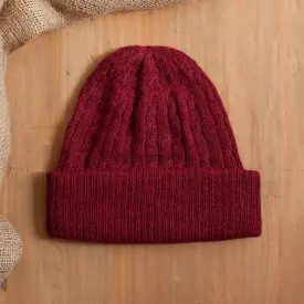 Comfy in Burgundy Cranberry Red 100% Alpaca Soft Cable Knit Hat from Peru