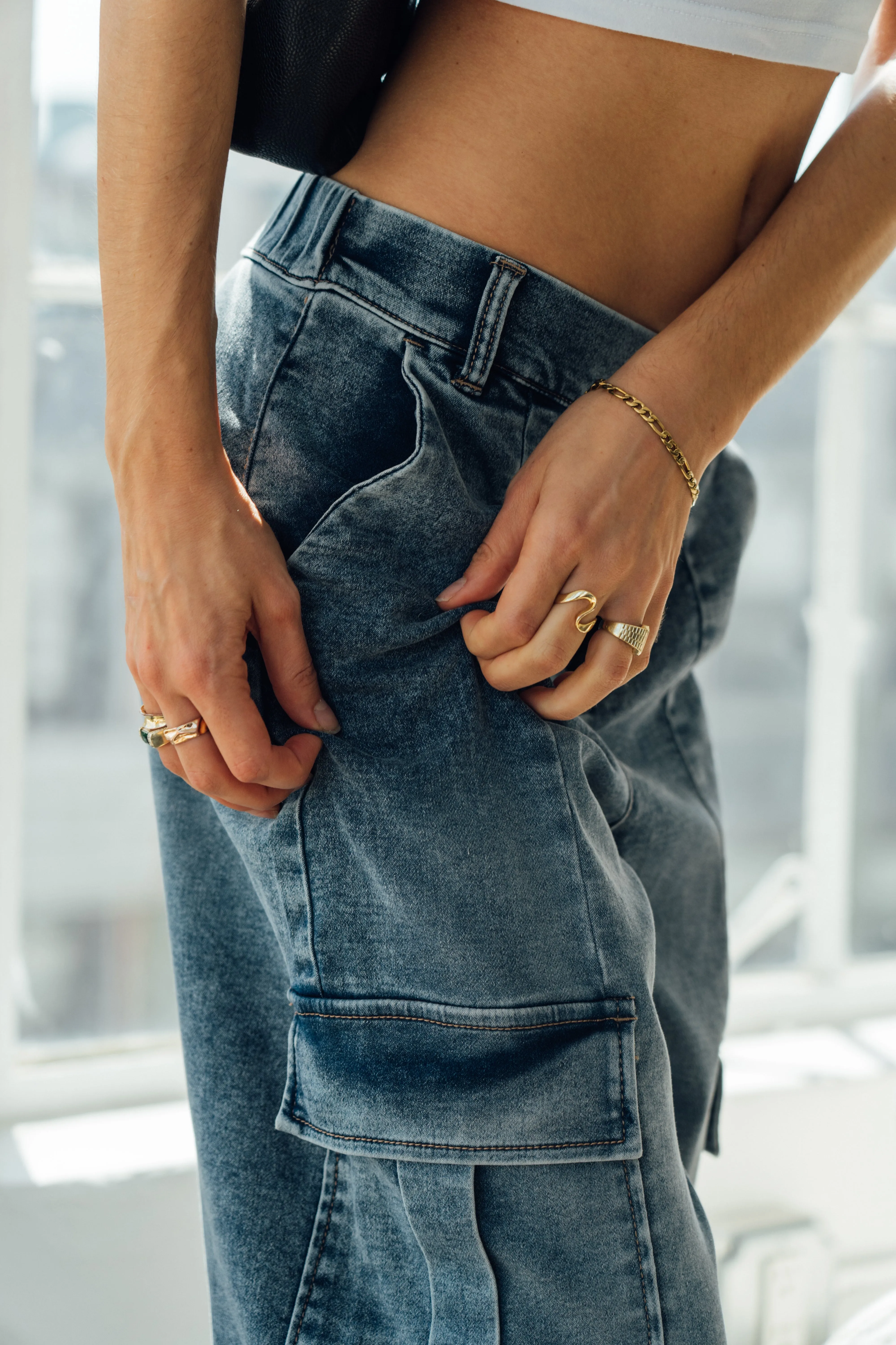 Crop Parachute Cargo Pant - Medium Indigo