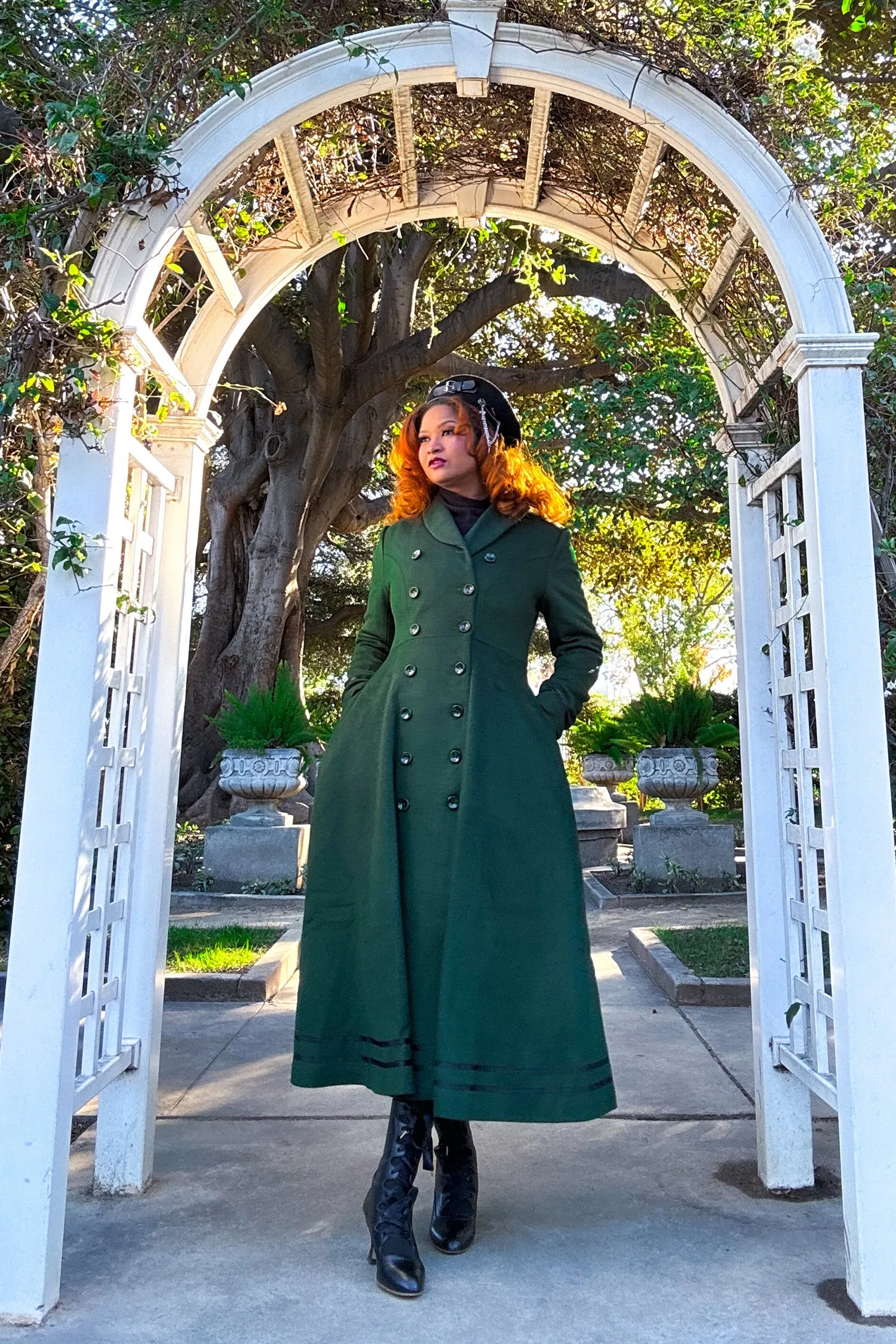 Dark Green Swing Wool Coat women 4891