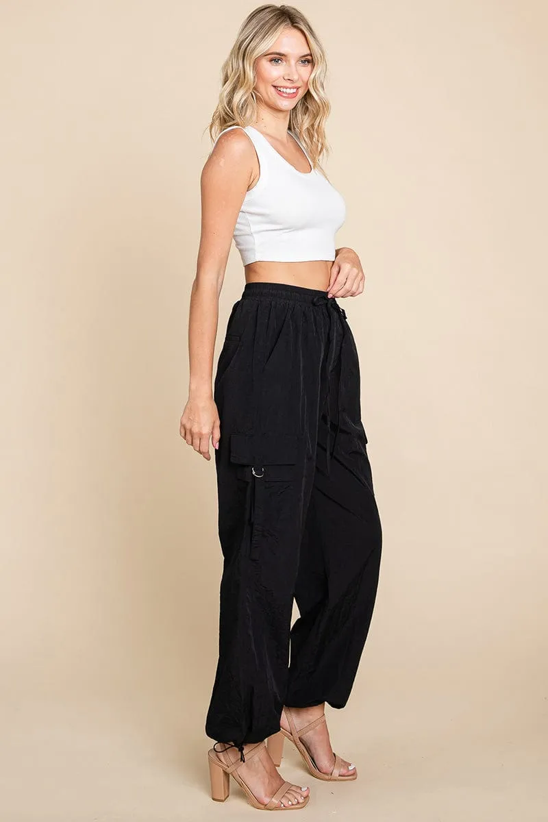 Drawstring Elastic Waist Cargo Pants with Pockets