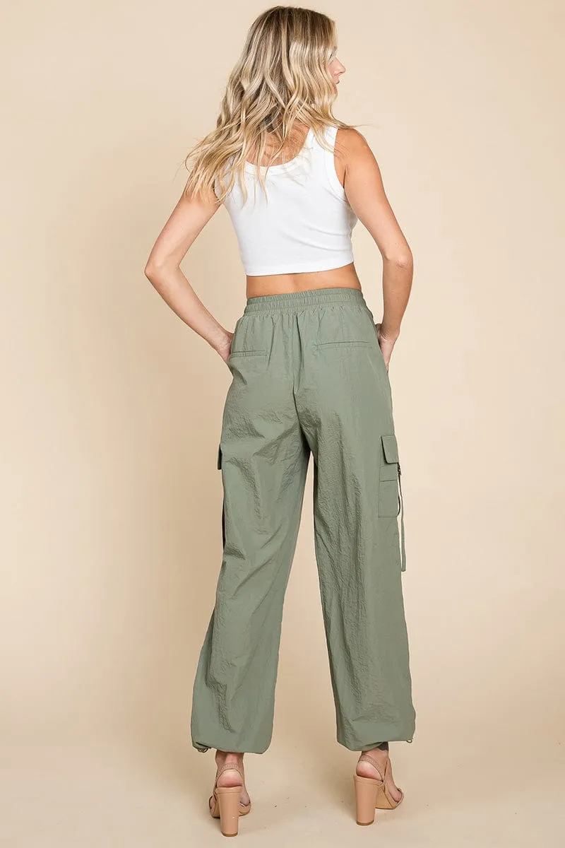 Drawstring Elastic Waist Cargo Pants with Pockets