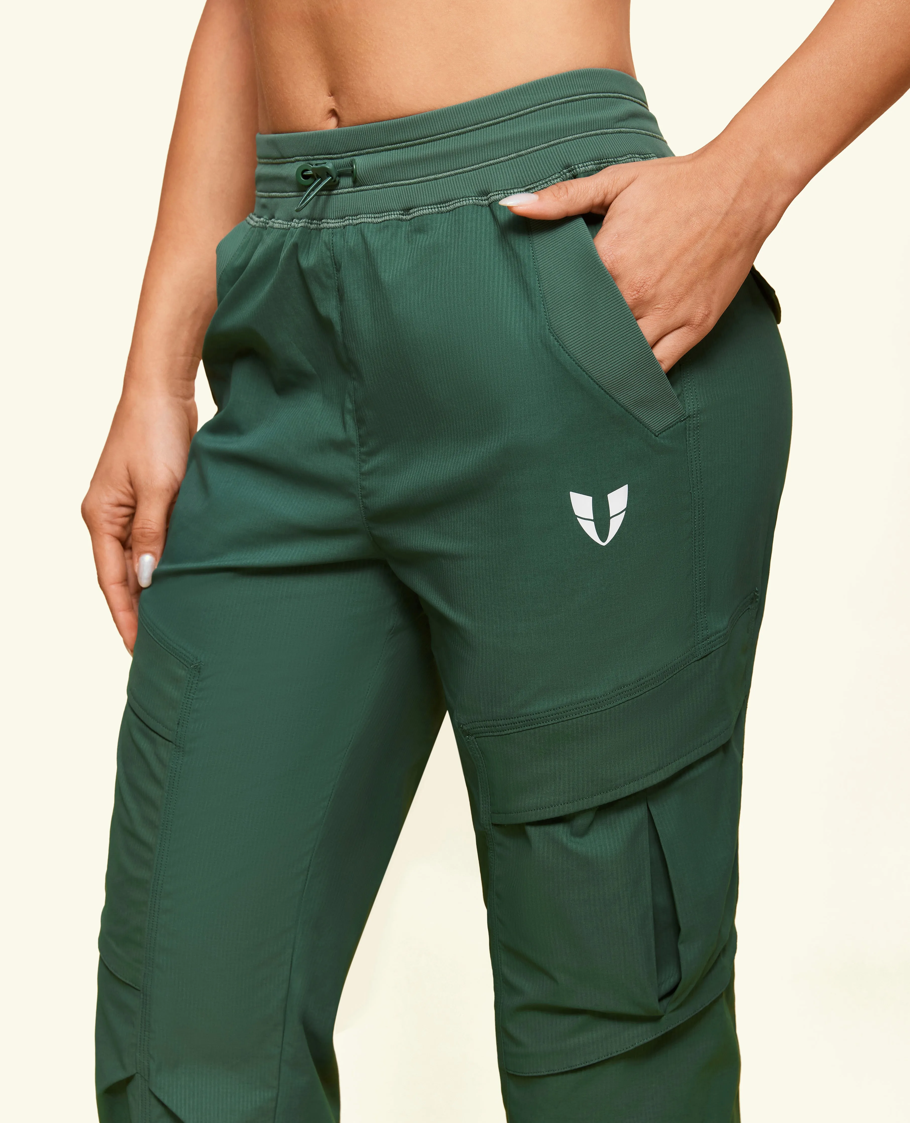 Drawstring Pocket Loose Fit Pants - Grey Copper Green