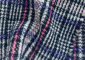 Dynamic Plaid Black, White, Carnation & Phlox Wool Blend Bouclé (Made in Italy)