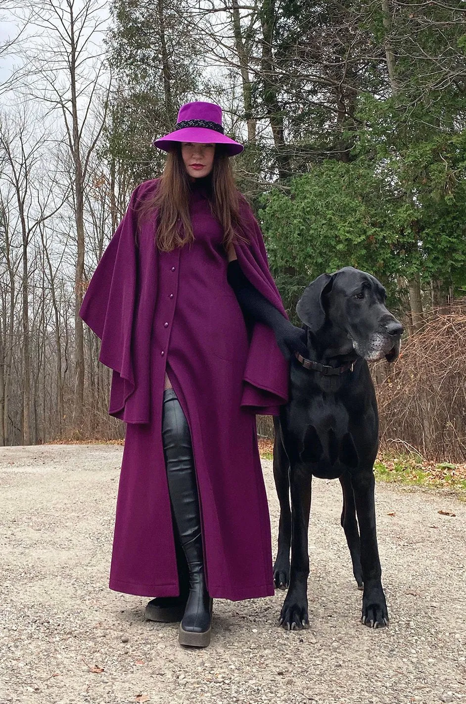 Early 1970s Yves Saint Laurent Deep Purple Wool Coachman Cape