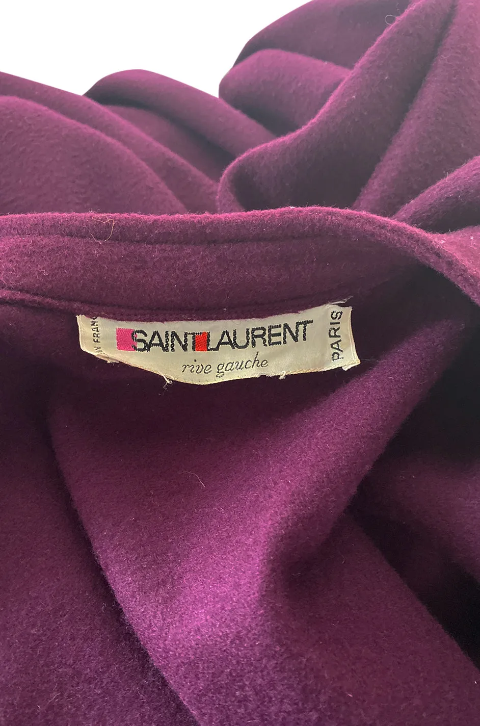 Early 1970s Yves Saint Laurent Deep Purple Wool Coachman Cape