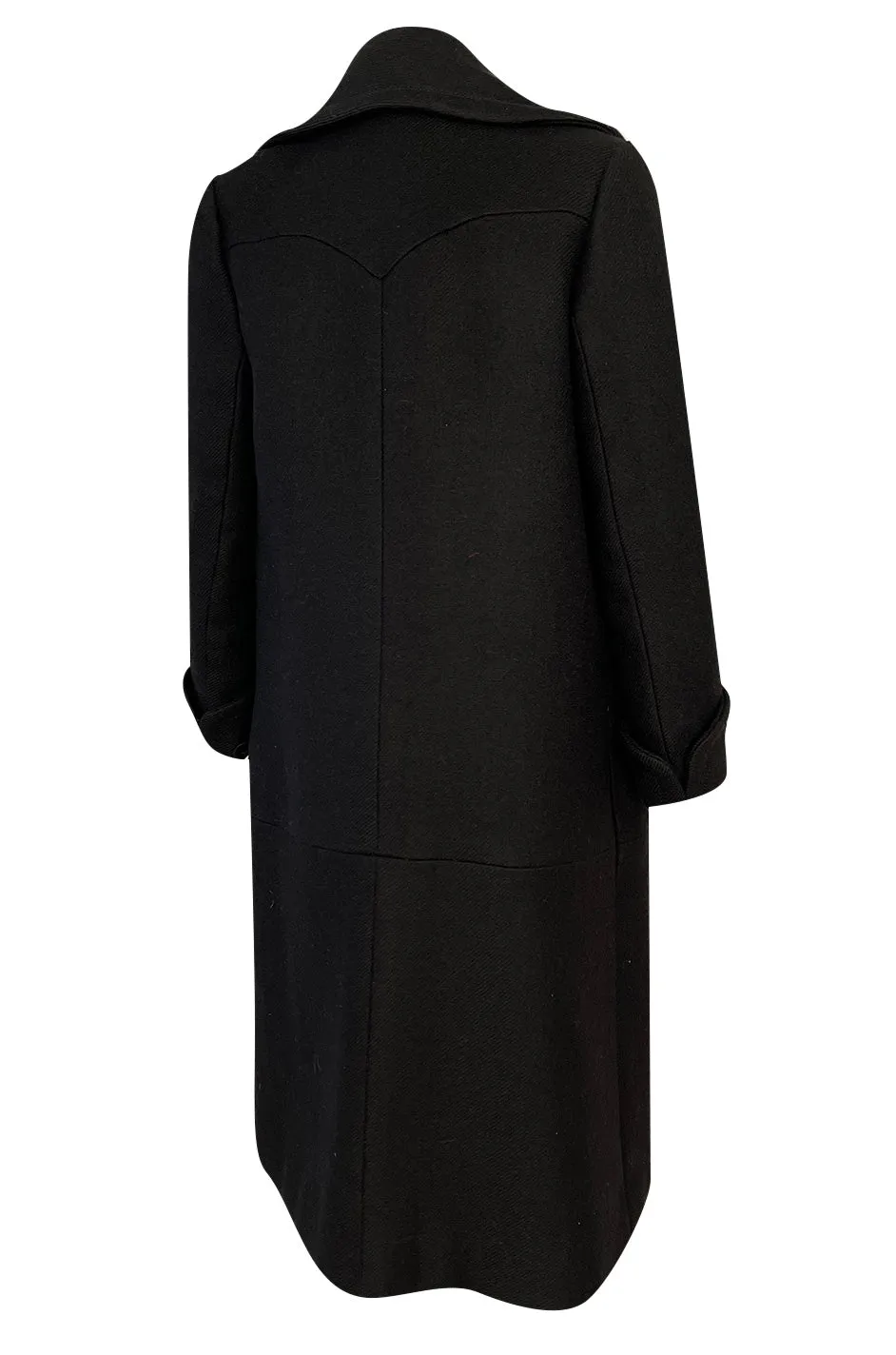 Elegant 1960s Jean Patou by Michel Goma Black Wool Coat w Top Stitching Details